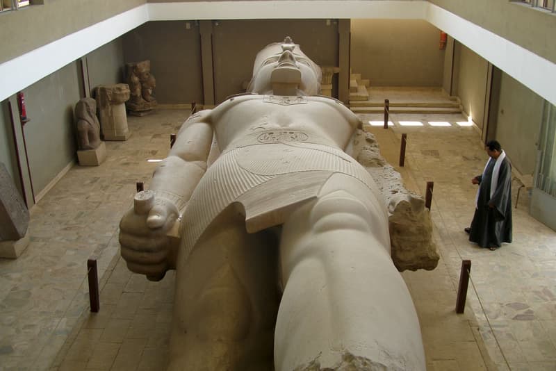 The colossal statue of Ramesses II lying in the museum at Memphis