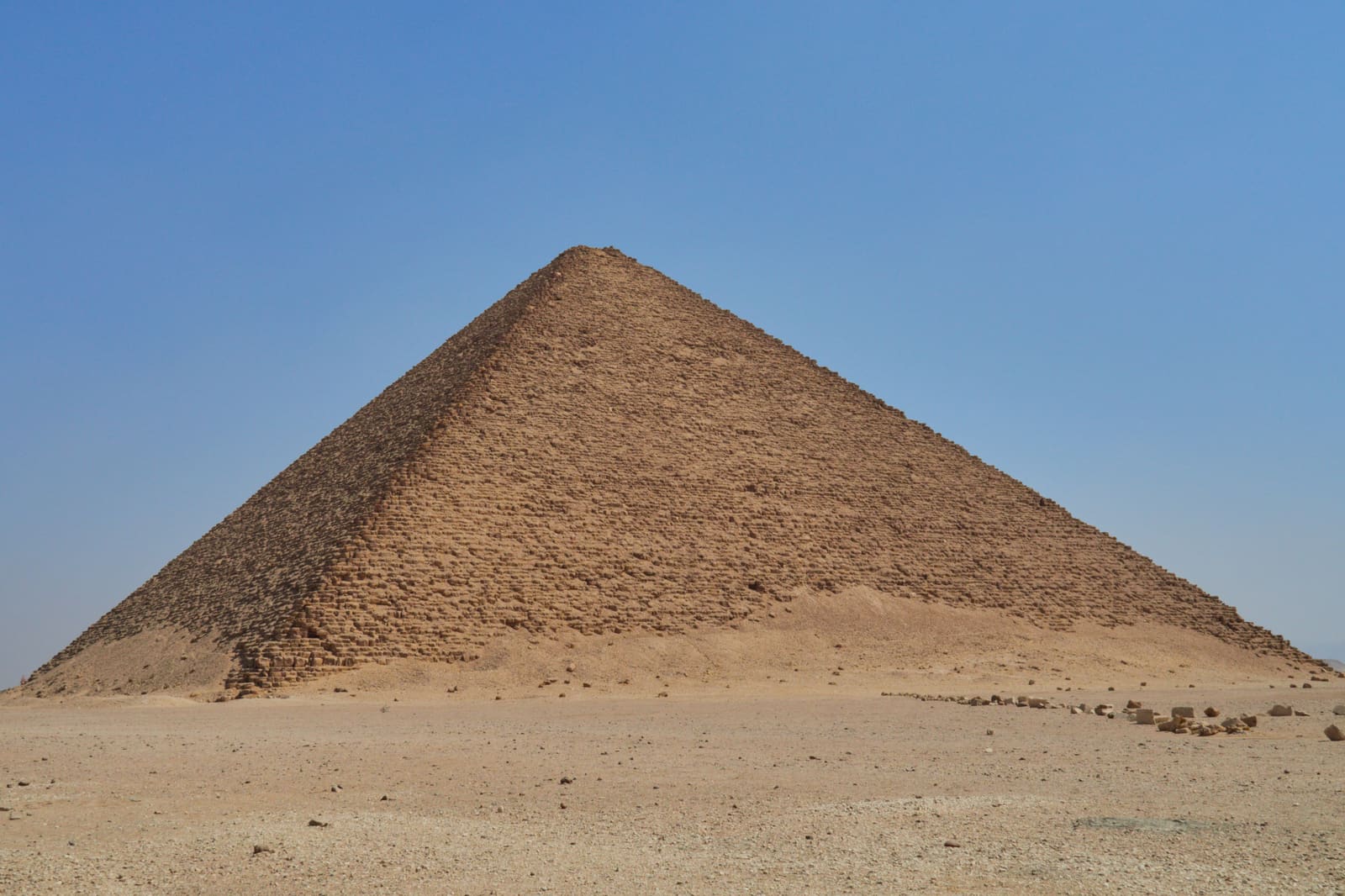 The Red Pyramid rising above the desert at Dahshur