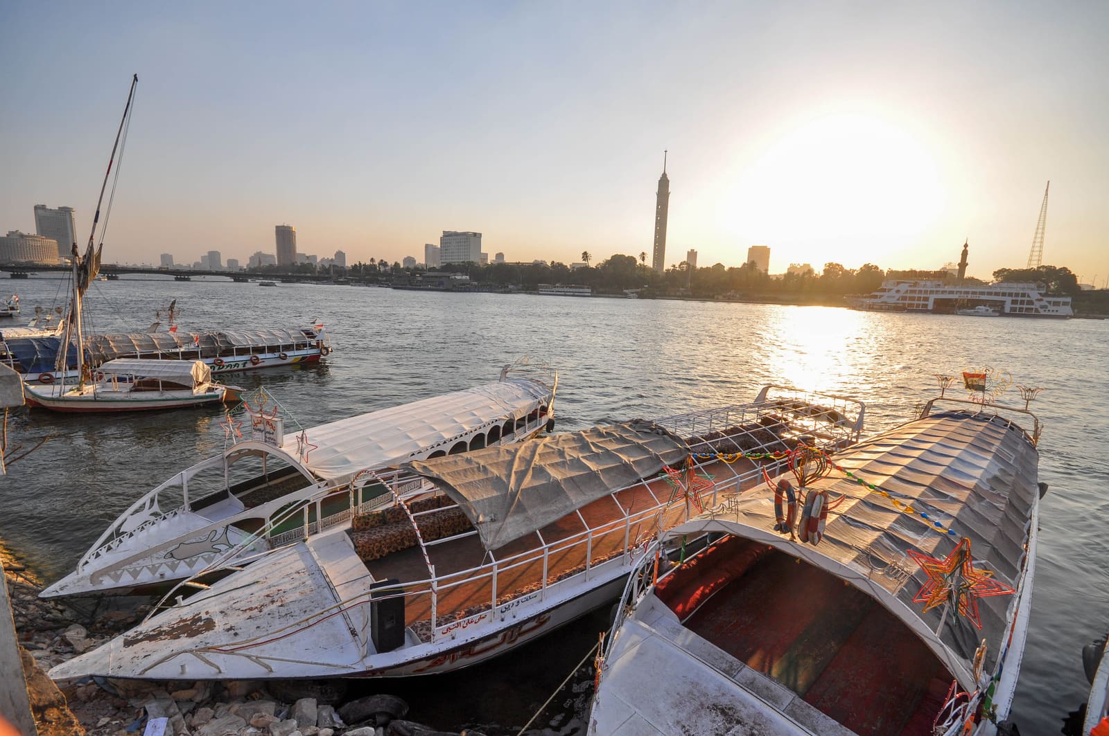 The Nile and Zamalek island in Cairo at sunset